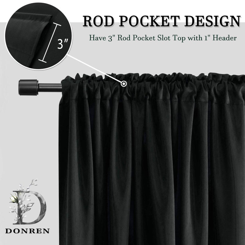 DONREN 99% Blackout Curtain Drapes for Bedroom - Thermal Insulating Rod Pocket Curtain Panels for Small Windows(42 x 45 Inch,Set of 2 Panels,Black) - Image 4